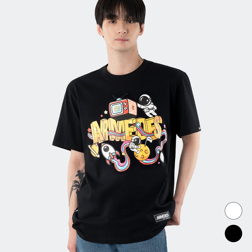 ARMEDES アルメデス 機能性 Tシャツ 接触冷感 吸汗速乾 アートグラフィック 半袖 コットン100% ドライ素材 ユニセックス 男女兼用 S-2XL ブラック/ホワイト オールシーズン AR1003 送料無料