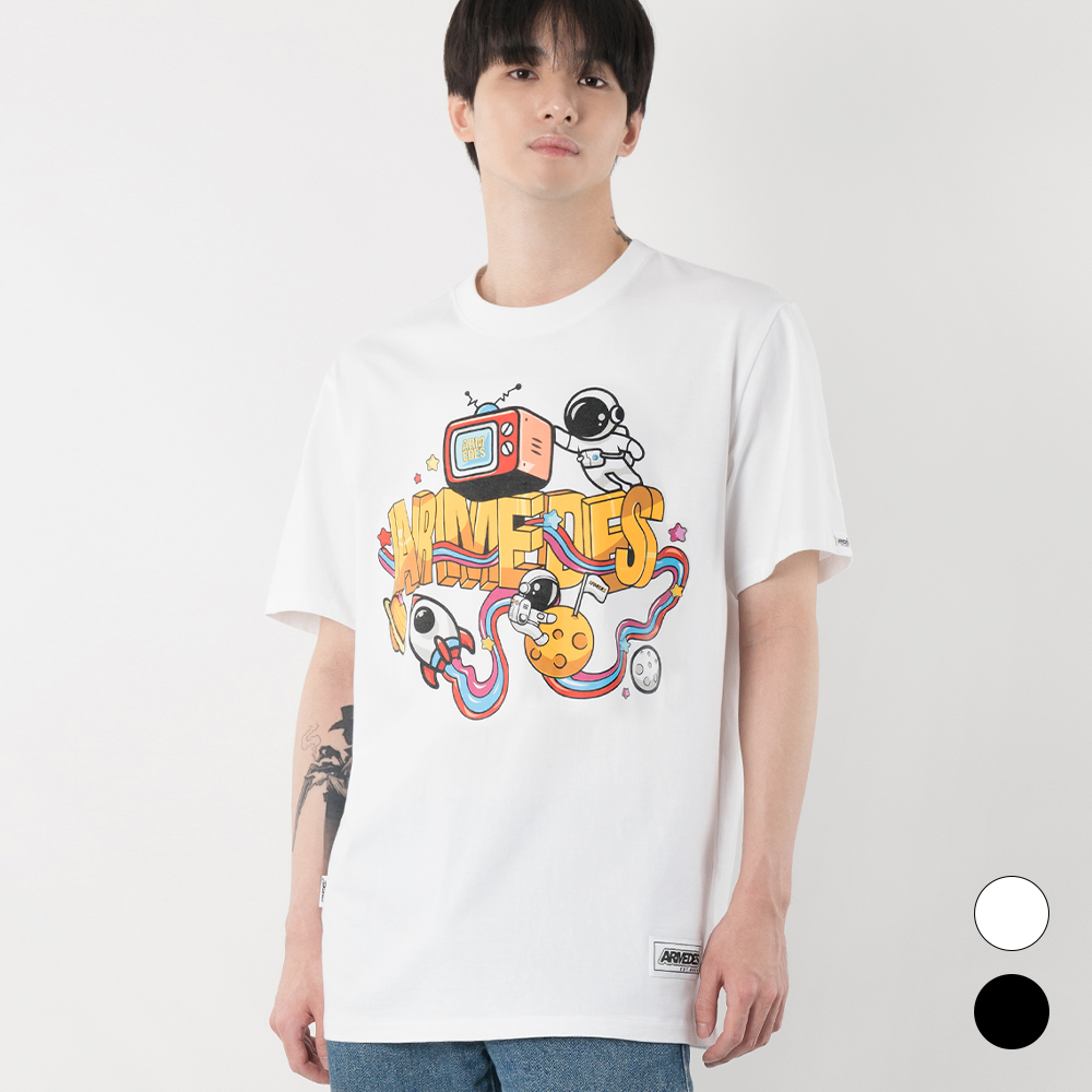 ARMEDES アルメデス 機能性 Tシャツ 接触冷感 吸汗速乾 アートグラフィック 半袖 コットン100% ドライ素材 ユニセックス 男女兼用 S-2XL ブラック/ホワイト オールシーズン AR1003 送料無料