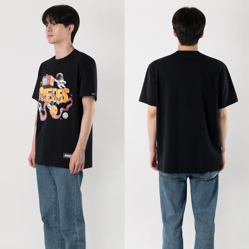ARMEDES アルメデス 機能性 Tシャツ 接触冷感 吸汗速乾 アートグラフィック 半袖 コットン100% ドライ素材 ユニセックス 男女兼用 S-2XL ブラック/ホワイト オールシーズン AR1003 送料無料