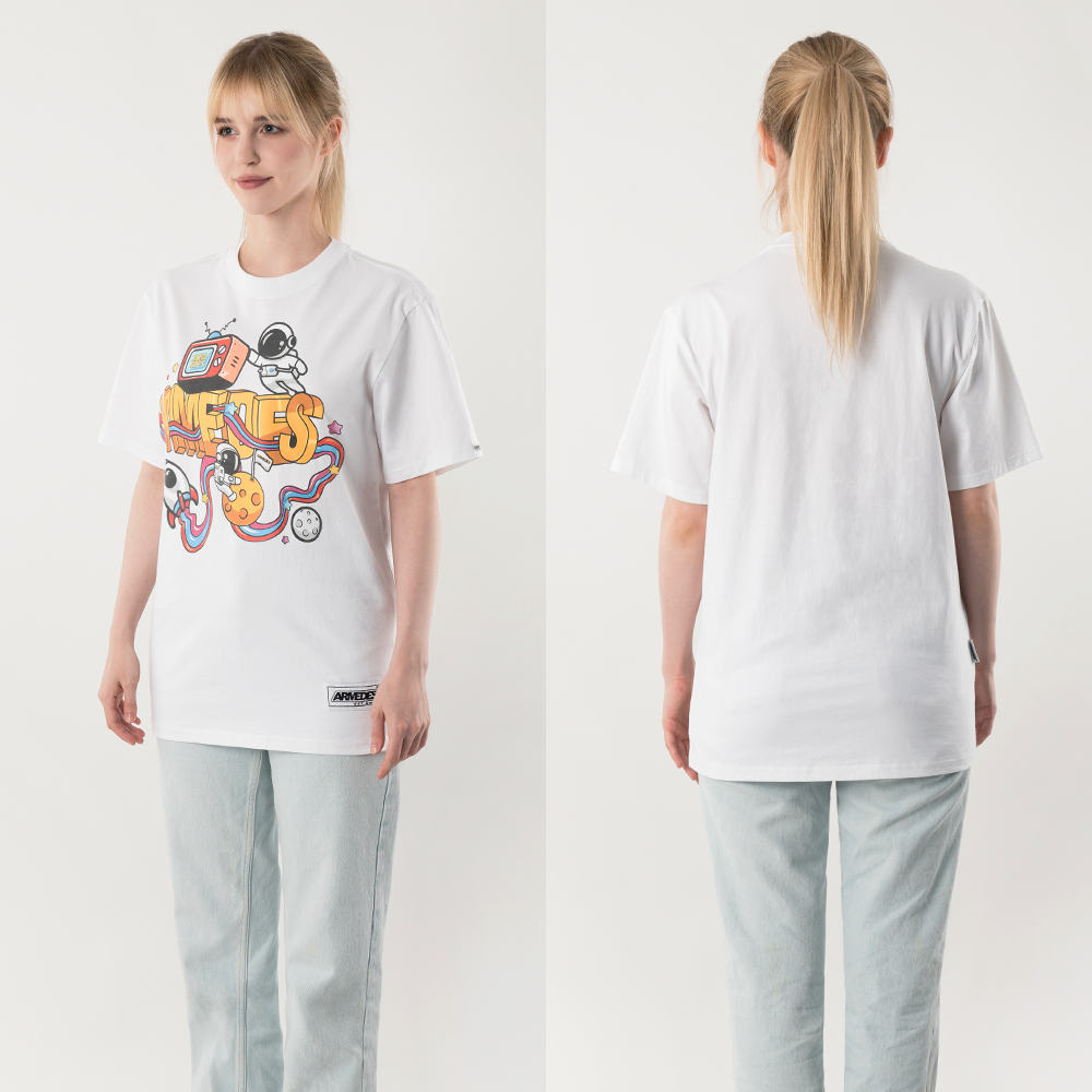 ARMEDES アルメデス 機能性 Tシャツ 接触冷感 吸汗速乾 アートグラフィック 半袖 コットン100% ドライ素材 ユニセックス 男女兼用 S-2XL ブラック/ホワイト オールシーズン AR1003 送料無料