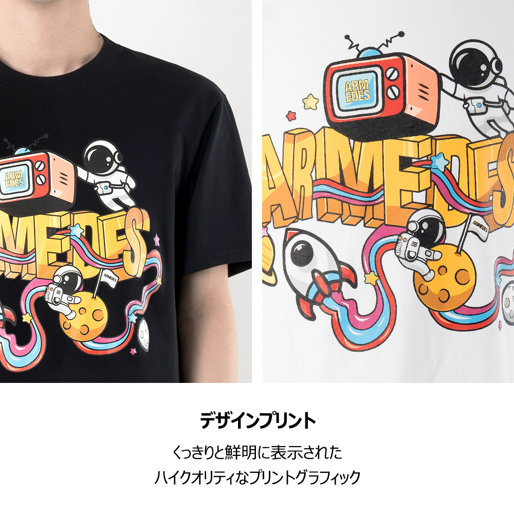 ARMEDES アルメデス 機能性 Tシャツ 接触冷感 吸汗速乾 アートグラフィック 半袖 コットン100% ドライ素材 ユニセックス 男女兼用 S-2XL ブラック/ホワイト オールシーズン AR1003 送料無料