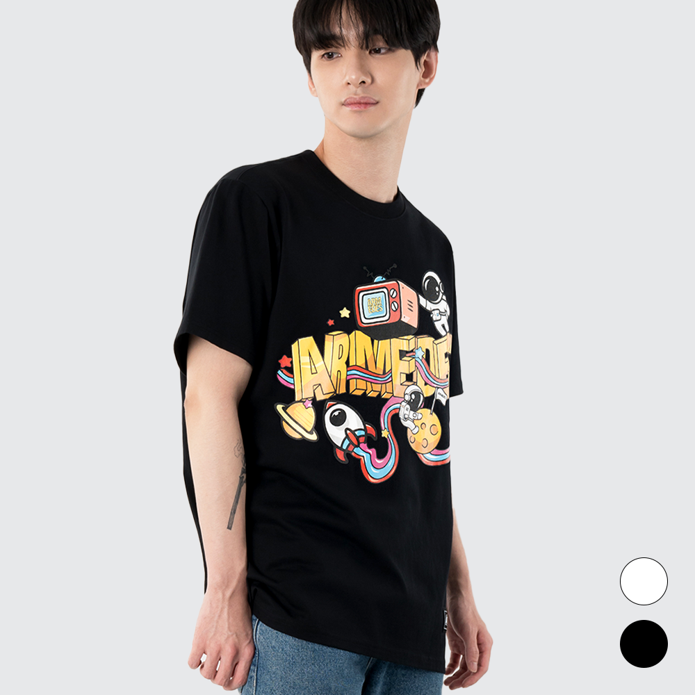 ARMEDES アルメデス 機能性 Tシャツ 接触冷感 吸汗速乾 アートグラフィック 半袖 コットン100% ドライ素材 ユニセックス 男女兼用 S-2XL ブラック/ホワイト オールシーズン AR1003 送料無料