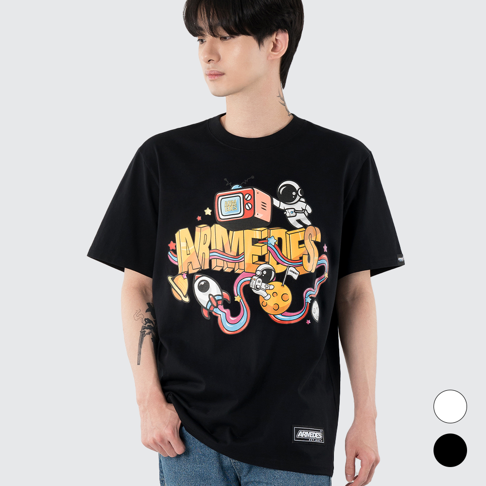 ARMEDES アルメデス 機能性 Tシャツ 接触冷感 吸汗速乾 アートグラフィック 半袖 コットン100% ドライ素材 ユニセックス 男女兼用 S-2XL ブラック/ホワイト オールシーズン AR1003 送料無料