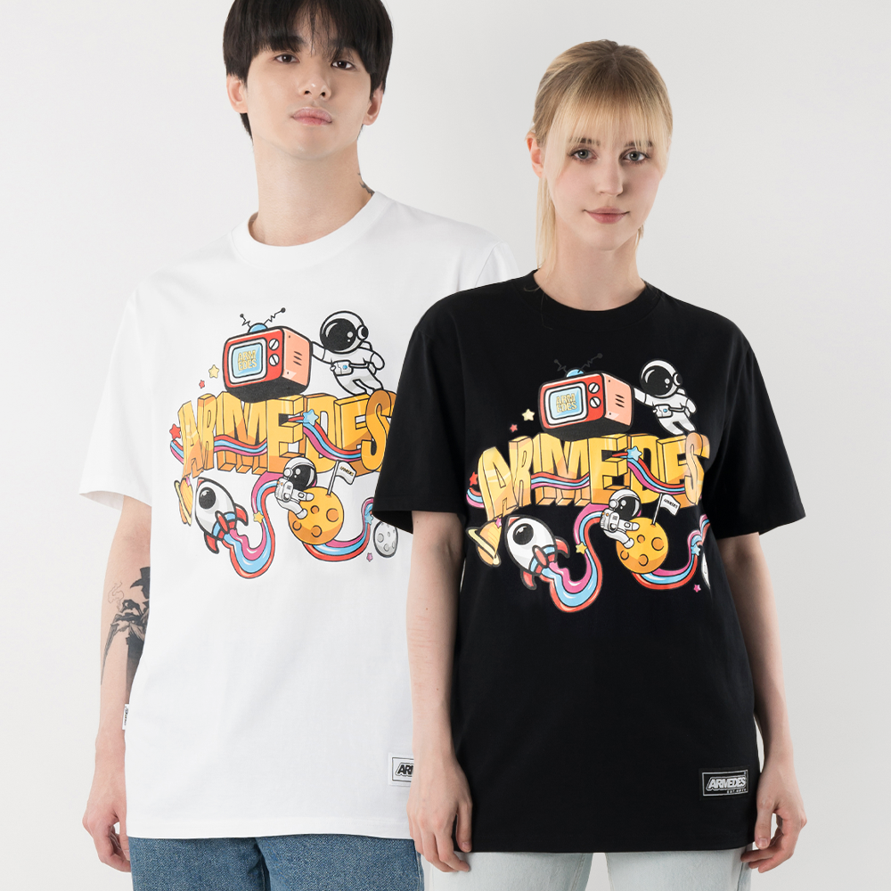 ARMEDES アルメデス 機能性 Tシャツ 接触冷感 吸汗速乾 アートグラフィック 半袖 コットン100% ドライ素材 ユニセックス 男女兼用 S-2XL ブラック/ホワイト オールシーズン AR1003 送料無料