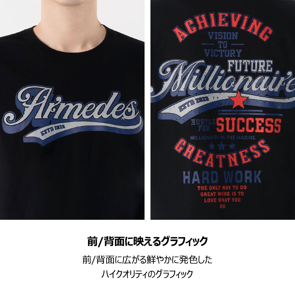 ARMEDES アルメデス 機能性 Tシャツ 接触冷感 吸汗速乾 アートグラフィック 半袖 コットン100% ドライ素材 ユニセックス 男女兼用 S-2XL ブラック/ホワイト オールシーズン AR1008 送料無料