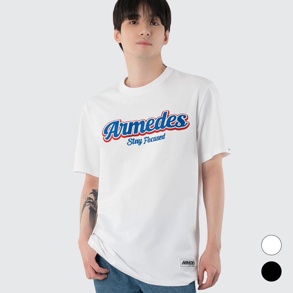 ARMEDES アルメデス 機能性 Tシャツ 接触冷感 吸汗速乾 アートグラフィック 半袖 コットン100% ドライ素材 ユニセックス 男女兼用 S-2XL ブラック/ホワイト オールシーズン AR1009 送料無料