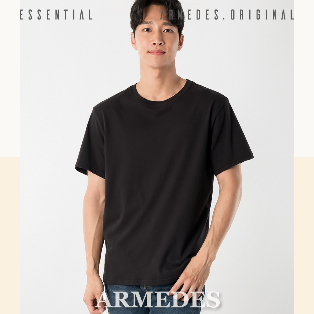 ARMEDES アルメデス Tシャツ 型崩れ防止 ラウンド 半袖 コットン ユニセックス 男女兼用 S-2XL ブラック/ホワイト オールシーズン AR502 送料無料