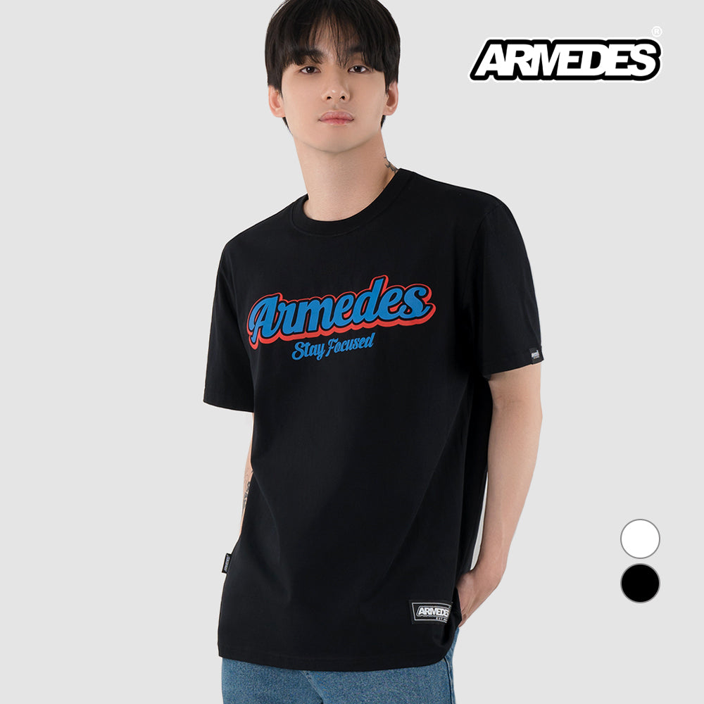 ARMEDES アルメデス 機能性 Tシャツ 接触冷感 吸汗速乾 アートグラフィック 半袖 コットン100% ドライ素材 ユニセックス 男女兼用 S-2XL ブラック/ホワイト オールシーズン AR1009 送料無料