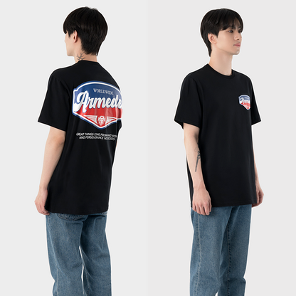 ARMEDES アルメデス 機能性 Tシャツ 接触冷感 吸汗速乾 アートグラフィック 半袖 コットン100％ ドライ素材 ユニセックス 男女兼用 S-2XL ブラック/ホワイト オールシーズン AR1002 送料無料