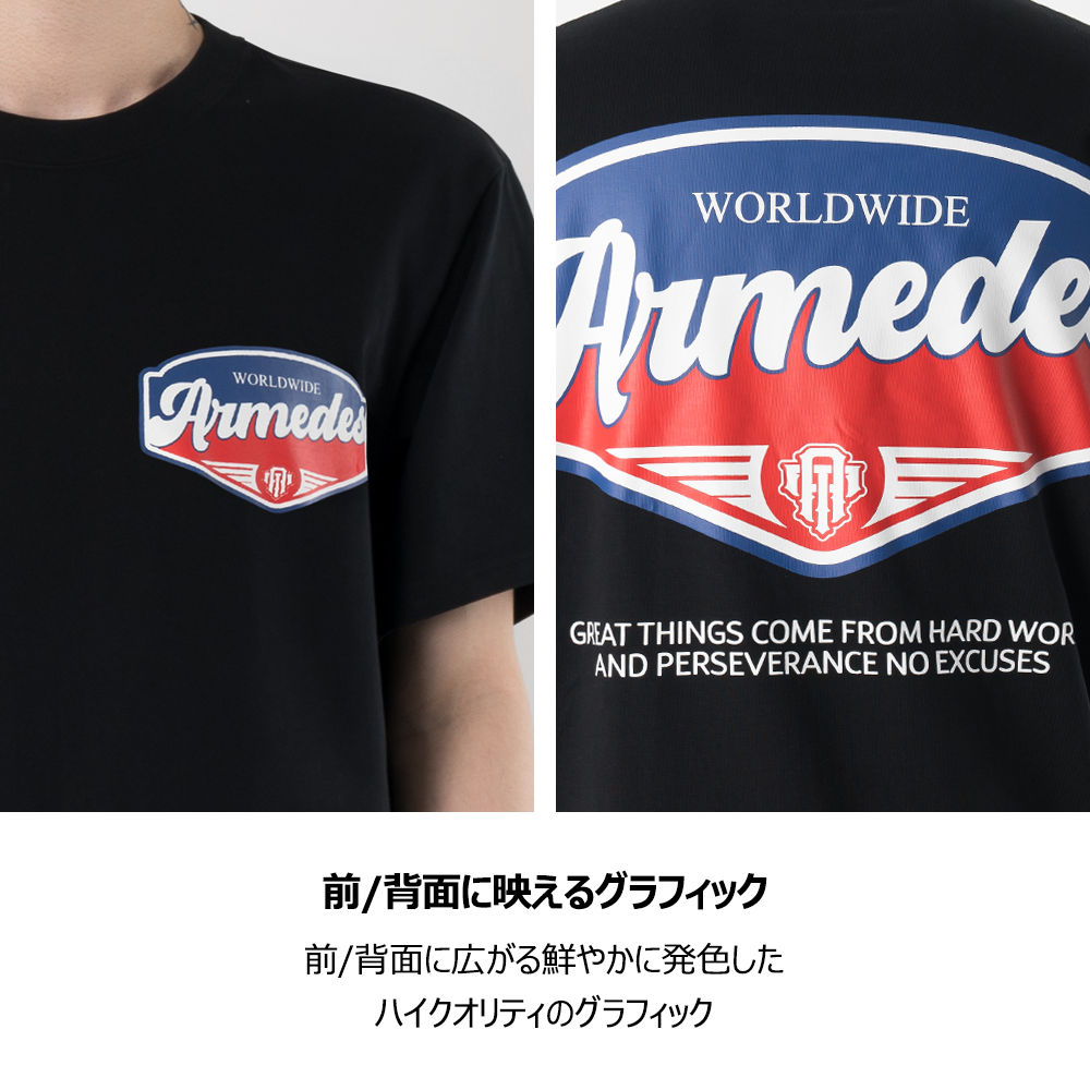 ARMEDES アルメデス 機能性 Tシャツ 接触冷感 吸汗速乾 アートグラフィック 半袖 コットン100％ ドライ素材 ユニセックス 男女兼用 S-2XL ブラック/ホワイト オールシーズン AR1002 送料無料