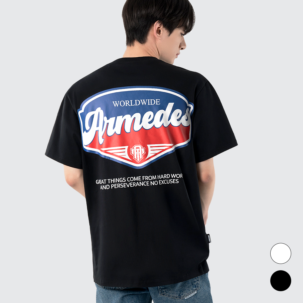 ARMEDES アルメデス 機能性 Tシャツ 接触冷感 吸汗速乾 アートグラフィック 半袖 コットン100％ ドライ素材 ユニセックス 男女兼用 S-2XL ブラック/ホワイト オールシーズン AR1002 送料無料