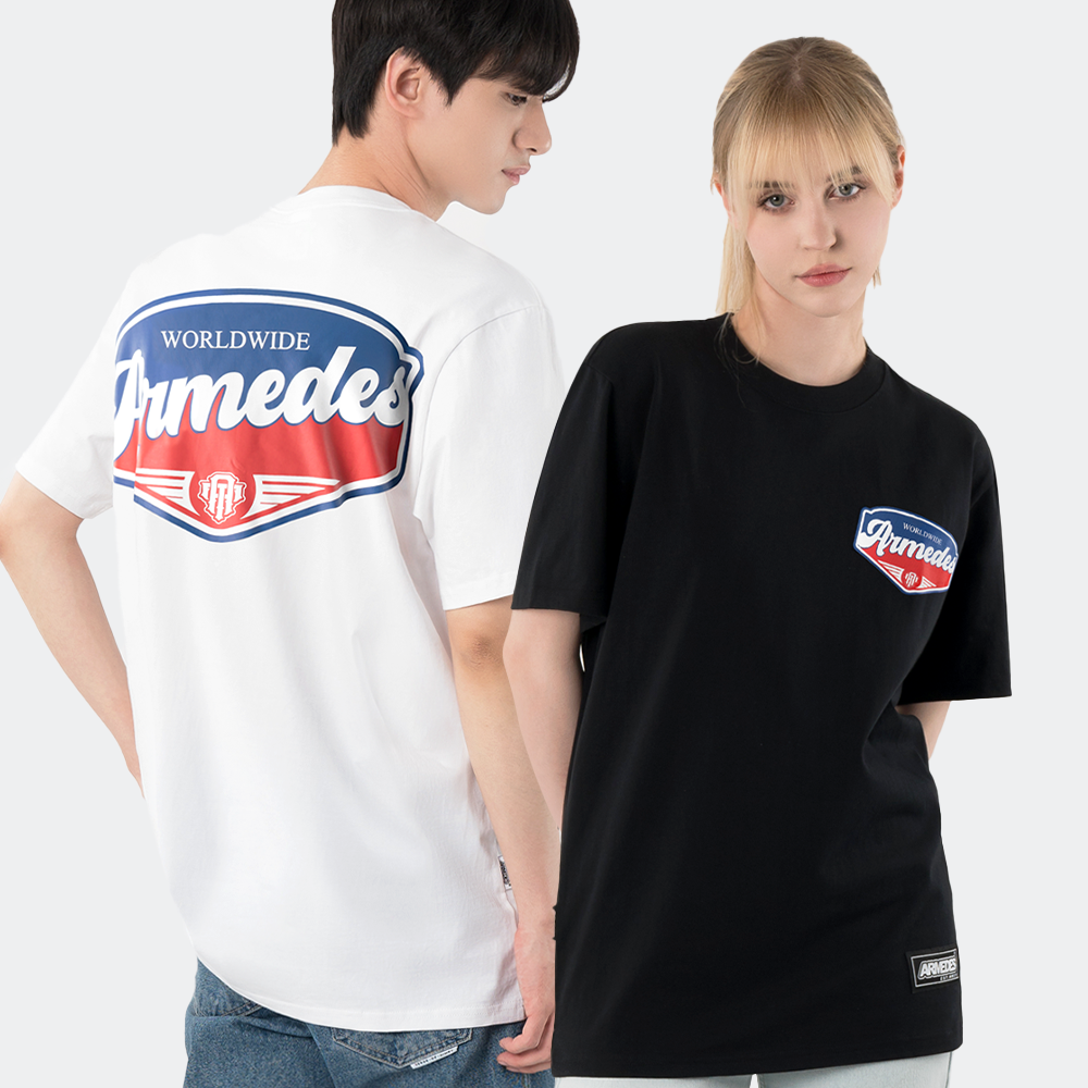 ARMEDES アルメデス 機能性 Tシャツ 接触冷感 吸汗速乾 アートグラフィック 半袖 コットン100％ ドライ素材 ユニセックス 男女兼用 S-2XL ブラック/ホワイト オールシーズン AR1002 送料無料