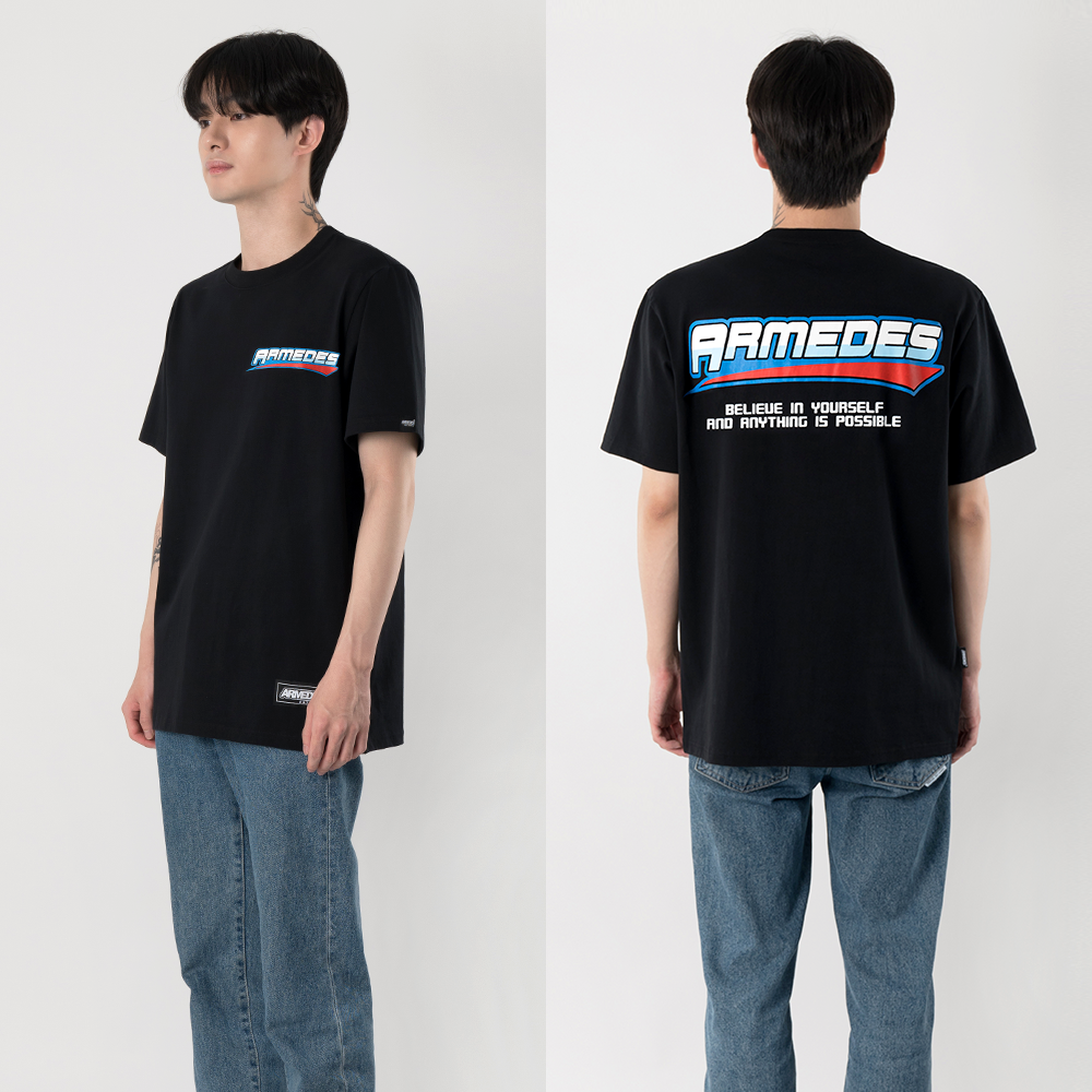 ARMEDES アルメデス 機能性 Tシャツ 接触冷感 吸汗速乾 アートグラフィック 半袖 コットン100％ ドライ素材 ユニセックス 男女兼用 S-2XL ブラック/ホワイト オールシーズン AR1004 送料無料