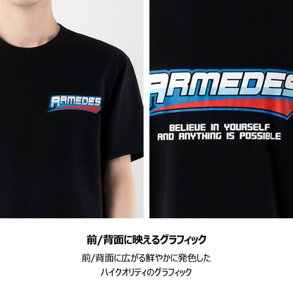 ARMEDES アルメデス 機能性 Tシャツ 接触冷感 吸汗速乾 アートグラフィック 半袖 コットン100％ ドライ素材 ユニセックス 男女兼用 S-2XL ブラック/ホワイト オールシーズン AR1004 送料無料