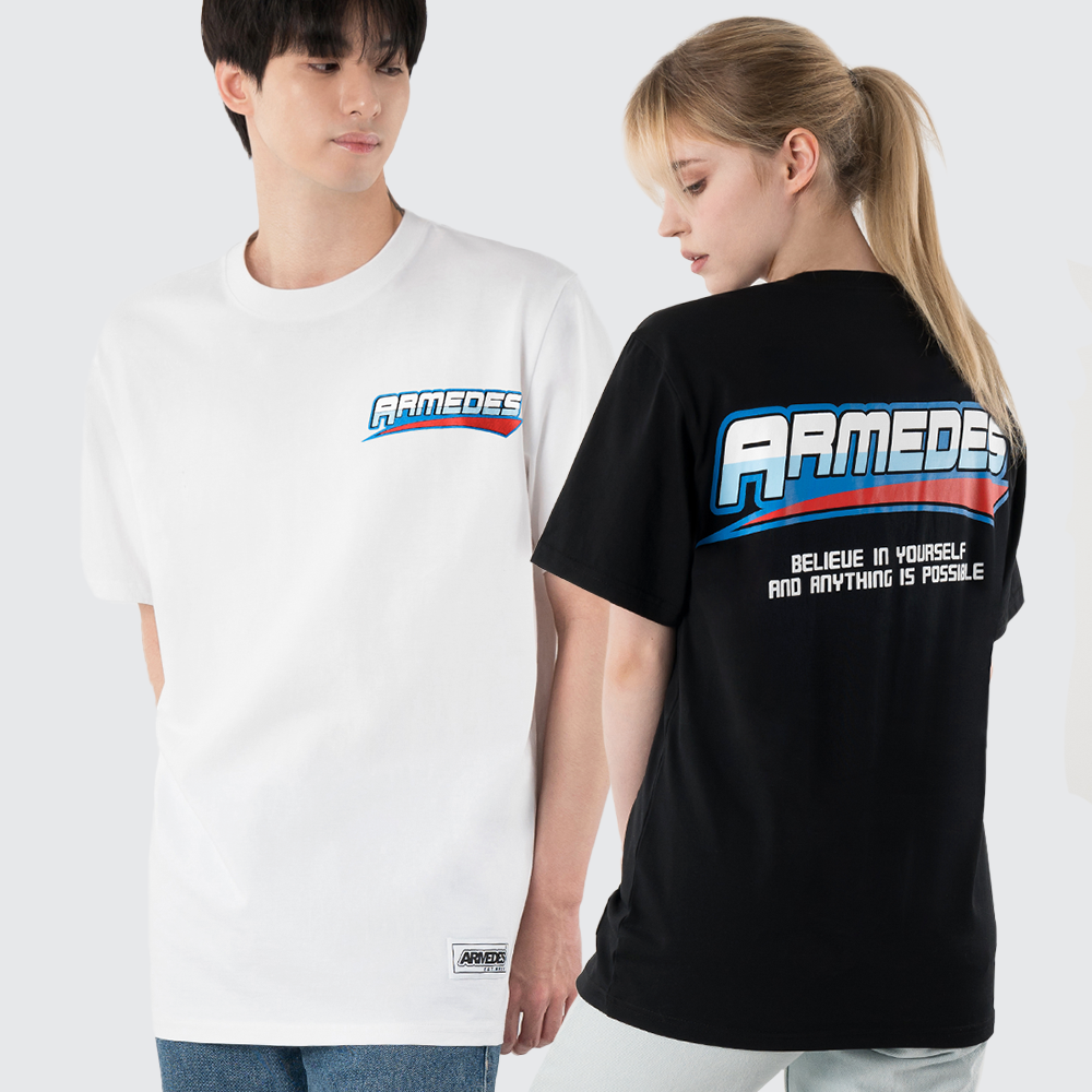 ARMEDES アルメデス 機能性 Tシャツ 接触冷感 吸汗速乾 アートグラフィック 半袖 コットン100％ ドライ素材 ユニセックス 男女兼用 S-2XL ブラック/ホワイト オールシーズン AR1004 送料無料