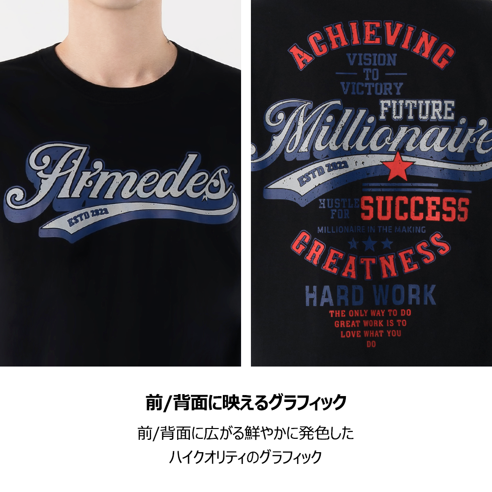 ARMEDES アルメデス 機能性 Tシャツ 接触冷感 吸汗速乾 アートグラフィック 半袖 コットン100％ ドライ素材 ユニセックス 男女兼用 S-2XL ブラック/ホワイト オールシーズン AR1008 送料無料