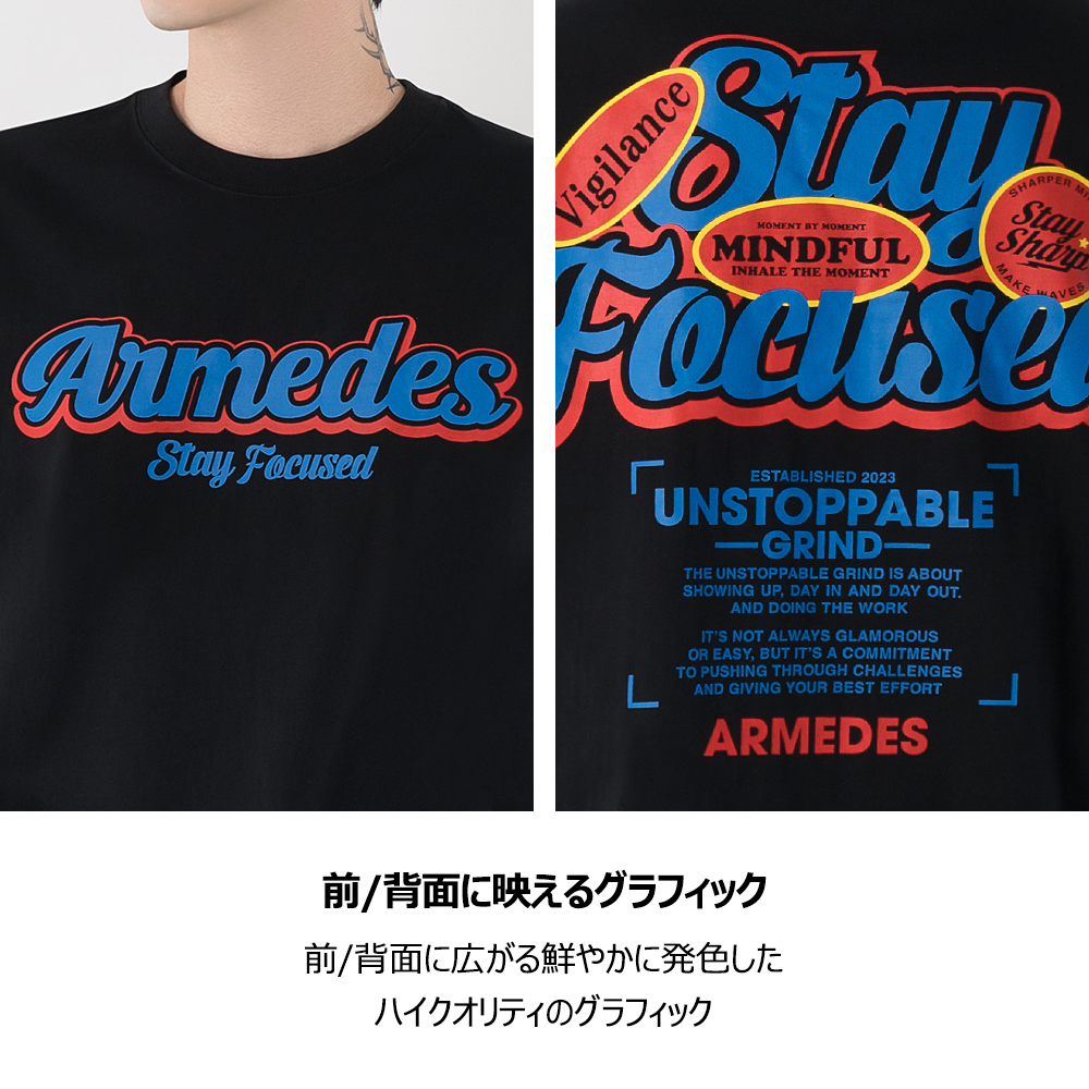 ARMEDES アルメデス 機能性 Tシャツ 接触冷感 吸汗速乾 アートグラフィック 半袖 コットン100％ ドライ素材 ユニセックス 男女兼用 S-2XL ブラック/ホワイト オールシーズン AR1009 送料無料