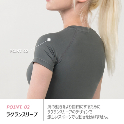 送料無料 ARMEDES アルメデス ラウンドネック 半袖Tシャツ ショート スリーブ 吸汗速乾 ラグランスリーブ レディース オールシーズン フィットネス ジム リラックスフィット ランニング ネコポス（AR-231）