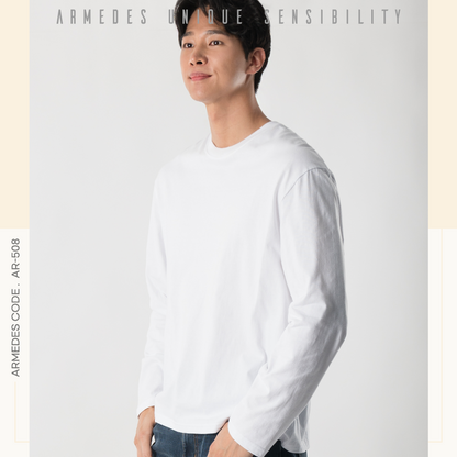 ARMEDES アルメデス Tシャツ 形状記憶 長袖 プレミアム クルーネック コットン100％ ピュアコットン メンズ M-2XL ブラック/ホワイト オールシーズン AR508 送料無料