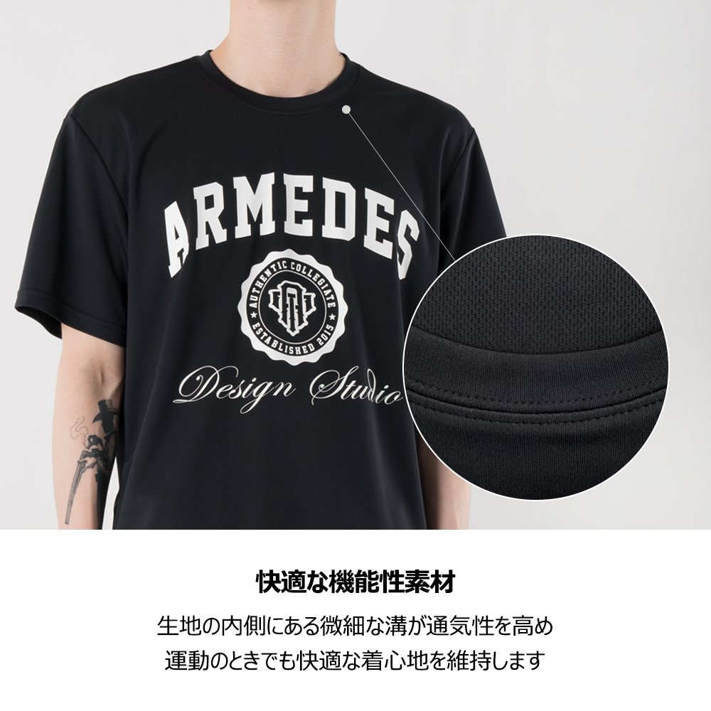 ARMEDES アルメデス Tシャツ 接触冷感 吸汗速乾 アートグラフィック 半袖 ドライ素材 ユニセックス 男女兼用 S-3XL ブラック/ホワイト オールシーズン AR807 送料無料