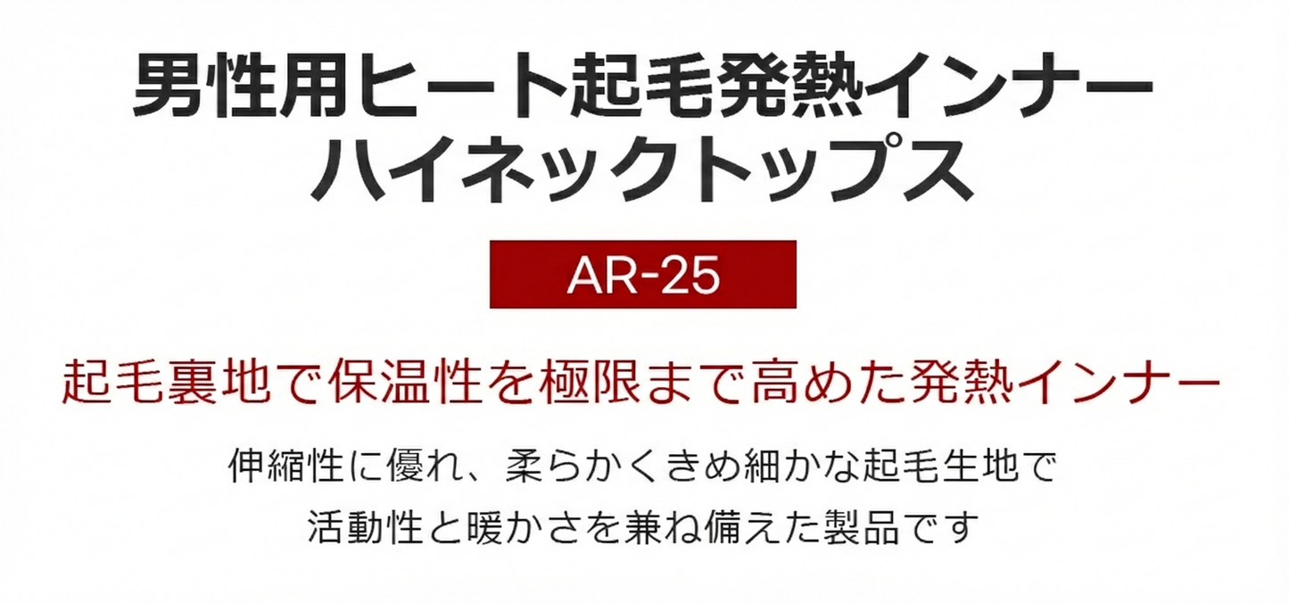 ARMEDES アルメデス コンプレッション インナー ヒートテック 発熱 防寒 保温 長袖 ハイネック 起毛 メンズ M-2XL ブラック 秋 冬 AR25 送料無料