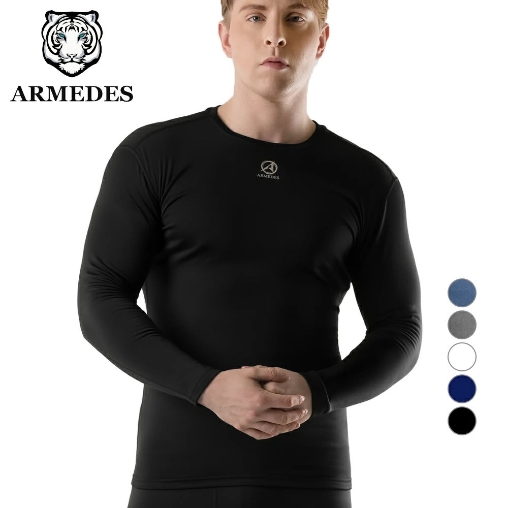 【ARMEDES】 アルメデス 冬用 メンズ 長袖 防寒 起毛 コンプレッションインナー クールネック ラウンドネック 加圧シャツ 伸縮性 吸汗速乾 スポーツインナー テックフィット メンズ 長袖 UVカット 紫外線対策 通気性 速乾性 送料無料 M-2XL 全5色 AR34