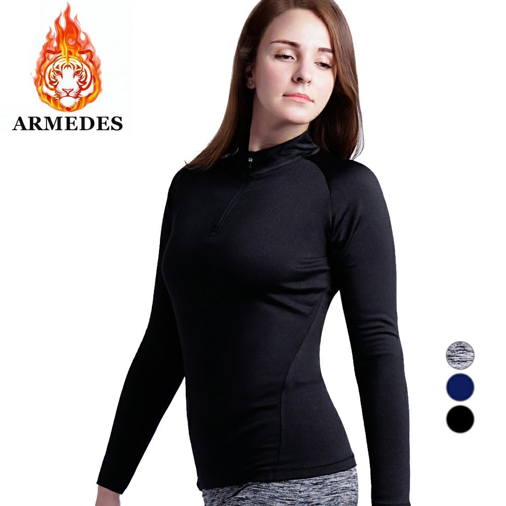 【ARMEDES】 アルメデス 発熱 インナー レディース ハーフジップ 裏起毛 長袖 ハイネック カットソー 暖かい 極暖 吸湿発熱 ストレッチ ゴルフウェア スポーツ ランニング 防寒 秋冬 肌着 トップス AR41