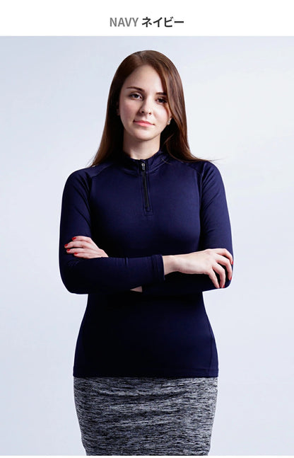 【ARMEDES】 アルメデス 発熱 インナー レディース ハーフジップ 裏起毛 長袖 ハイネック カットソー 暖かい 極暖 吸湿発熱 ストレッチ ゴルフウェア スポーツ ランニング 防寒 秋冬 肌着 トップス AR41