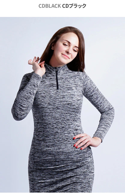 【ARMEDES】 アルメデス 発熱 インナー レディース ハーフジップ 裏起毛 長袖 ハイネック カットソー 暖かい 極暖 吸湿発熱 ストレッチ ゴルフウェア スポーツ ランニング 防寒 秋冬 肌着 トップス AR41