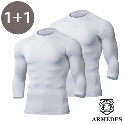 【ARMEDES】 アルメデス コンプレッションインナー 7分袖インナー 2枚セット ムーブフィット クールネック オールシーズン テックフィット メンズ 長袖 工場MRO 病院 介護現場 調理場 UVカット 吸汗速乾 通気性 伸縮性 速乾性 送料無料 M-2XL ホワイト ブラック 全2色 AR143