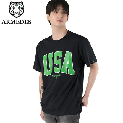 ARMEDES アルメデス Tシャツ 接触冷感 吸汗速乾 アートグラフィック 半袖 ドライ素材 ユニセックス 男女兼用 S-3XL ブラック/ホワイト オールシーズン AR803 送料無料