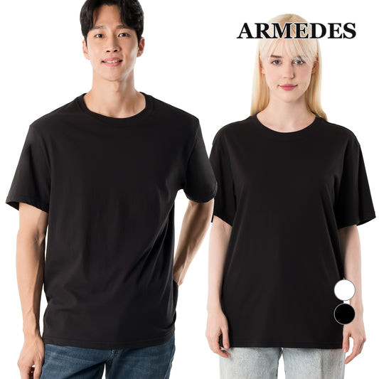 ARMEDES アルメデス Tシャツ 型崩れ防止 ラウンド 半袖  コットン ユニセックス 男女兼用 S-2XL ブラック/ホワイト オールシーズン AR502 送料無料