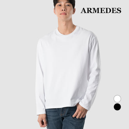 ARMEDES アルメデス Tシャツ 形状記憶 長袖 プレミアム クルーネック コットン100％ ピュアコットン メンズ M-2XL ブラック/ホワイト オールシーズン AR508 送料無料