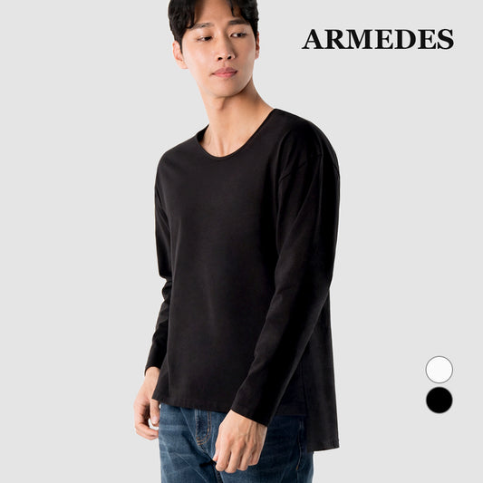 ARMEDES アルメデス Tシャツ 形状記憶 通気性 長袖 ピュアコットン100％  ユニセックス 男女兼用 M-2XL ブラック/ホワイト オールシーズン AR510 送料無料