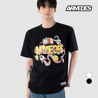 ARMEDES アルメデス 機能性 Tシャツ 接触冷感 吸汗速乾 アートグラフィック 半袖 コットン100％ ドライ素材 ユニセックス 男女兼用 S-2XL ブラック/ホワイト オールシーズン AR1003 送料無料