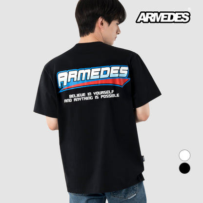 ARMEDES アルメデス 機能性 Tシャツ 接触冷感 吸汗速乾 アートグラフィック 半袖 コットン100％ ドライ素材 ユニセックス 男女兼用 S-2XL ブラック/ホワイト オールシーズン AR1004 送料無料