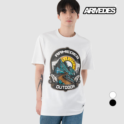 ARMEDES アルメデス 機能性 Tシャツ 接触冷感 吸汗速乾 アートグラフィック 半袖 コットン100％ ドライ素材 ユニセックス 男女兼用 S-2XL ブラック/ホワイト オールシーズン AR1010 送料無料