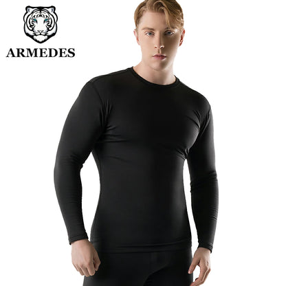 【ARMEDES】 アルメデス 冬用 メンズ 長袖 防寒 起毛 コンプレッションインナー クールネック 加圧シャツ 伸縮性 吸汗速乾 スポーツインナー テックフィット メンズ 長袖 UVカット 紫外線対策 通気性 速乾性 スポーツインナー  送料無料 M-2XL 全3色 AR24