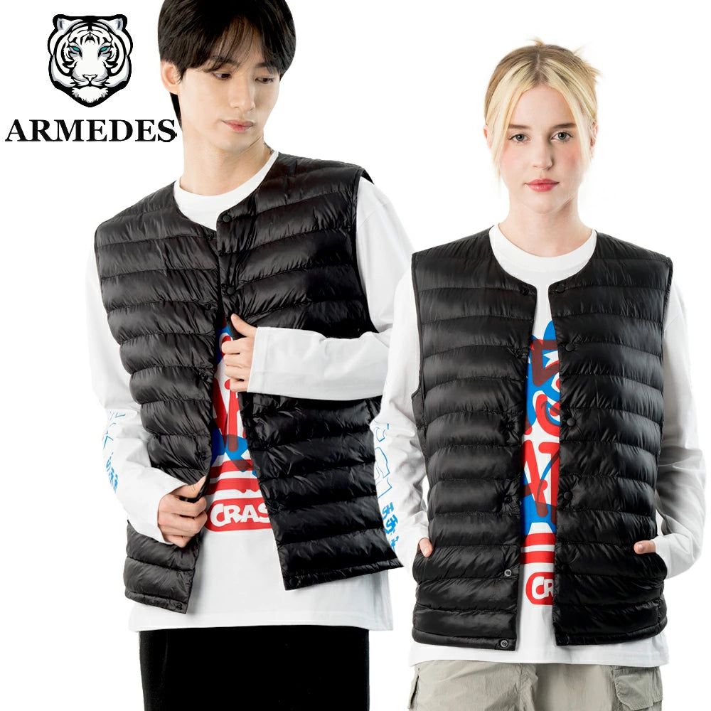 ARMEDES アルメデス 防寒ベスト ダウンベスト Uネック メンズ 男女兼用 秋冬 キルティング シンプルで無地ベスト 中綿ベスト 冬 防寒 おしゃれ メンズ アウター 保温性 男性 ベスト 軽量 あったか AR613