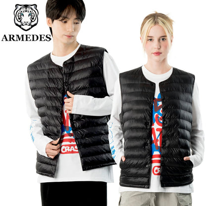 ARMEDES アルメデス 防寒ベスト ダウンベスト Uネック メンズ 男女兼用 秋冬 キルティング シンプルで無地ベスト 中綿ベスト 冬 防寒 おしゃれ メンズ アウター 保温性 男性 ベスト 軽量 あったか AR613