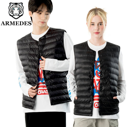 ARMEDES アルメデス 防寒ベスト ダウンベスト Uネック メンズ 男女兼用 秋冬 キルティング シンプルで無地ベスト 中綿ベスト 冬 防寒 おしゃれ メンズ アウター 保温性 男性 ベスト 軽量 あったか AR613